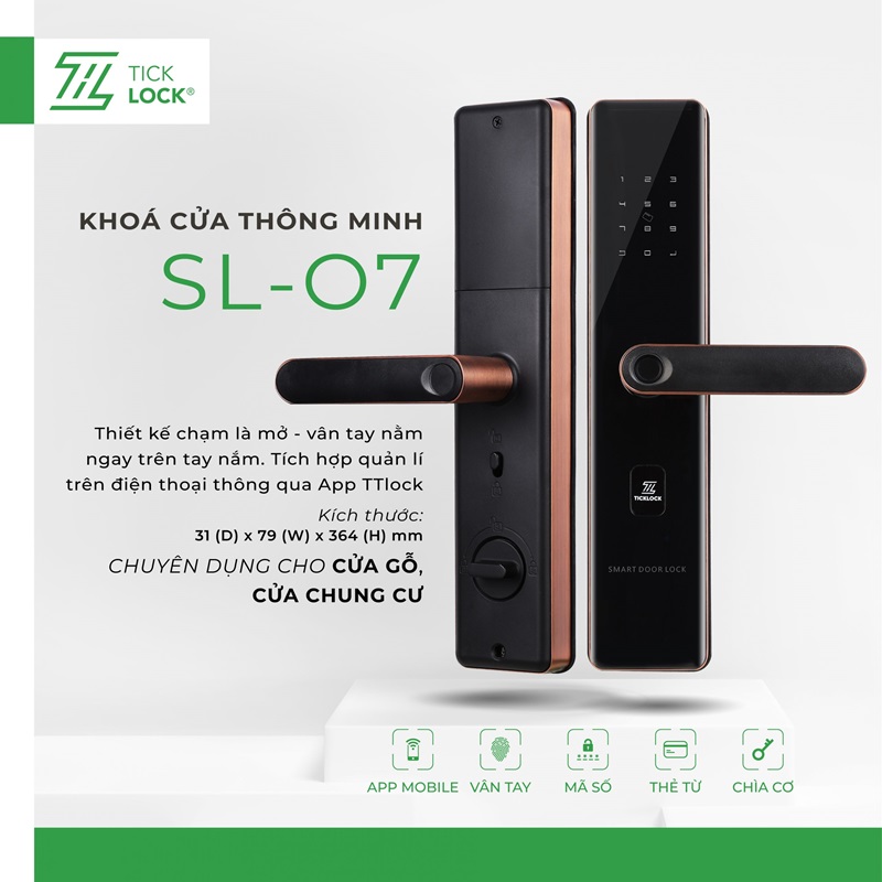 khóa cửa điện tử chung cư tốt nhất TickLock SL07 Red Bronze